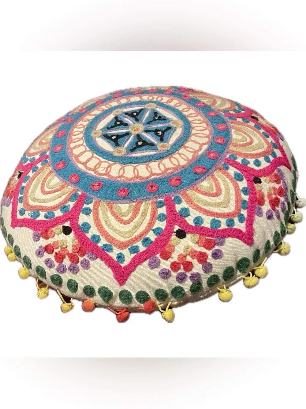 Round Decorative Pillow - Multicolor Boho Medallion